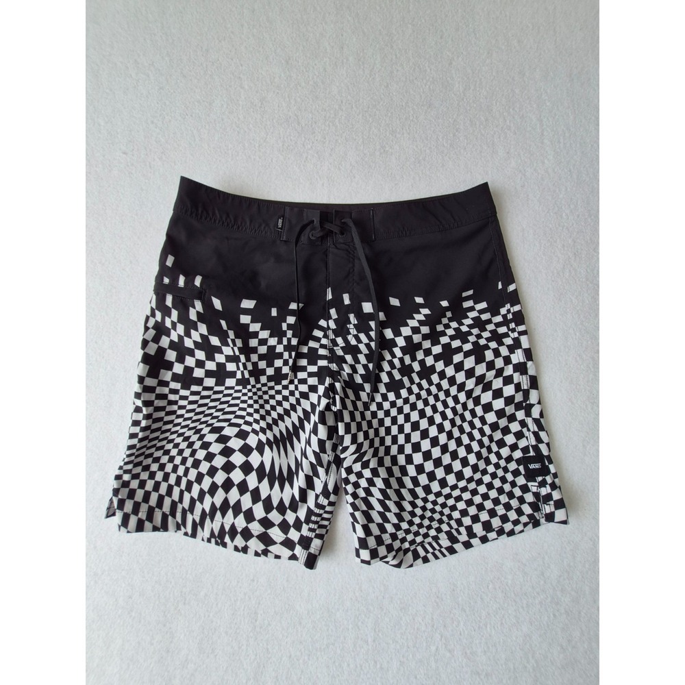 Vans Board Shorts Mens 33 Black White Checkerboard Surf Swim Trunks